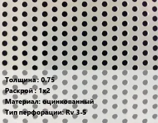 Лист перфорированный 0.75 1х2 оцинкованный Rv 3-5